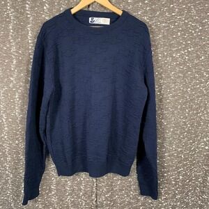 Vintage Mailman Chevrolet Chevy Embossed Logo Blue Knit Sweater Size Large